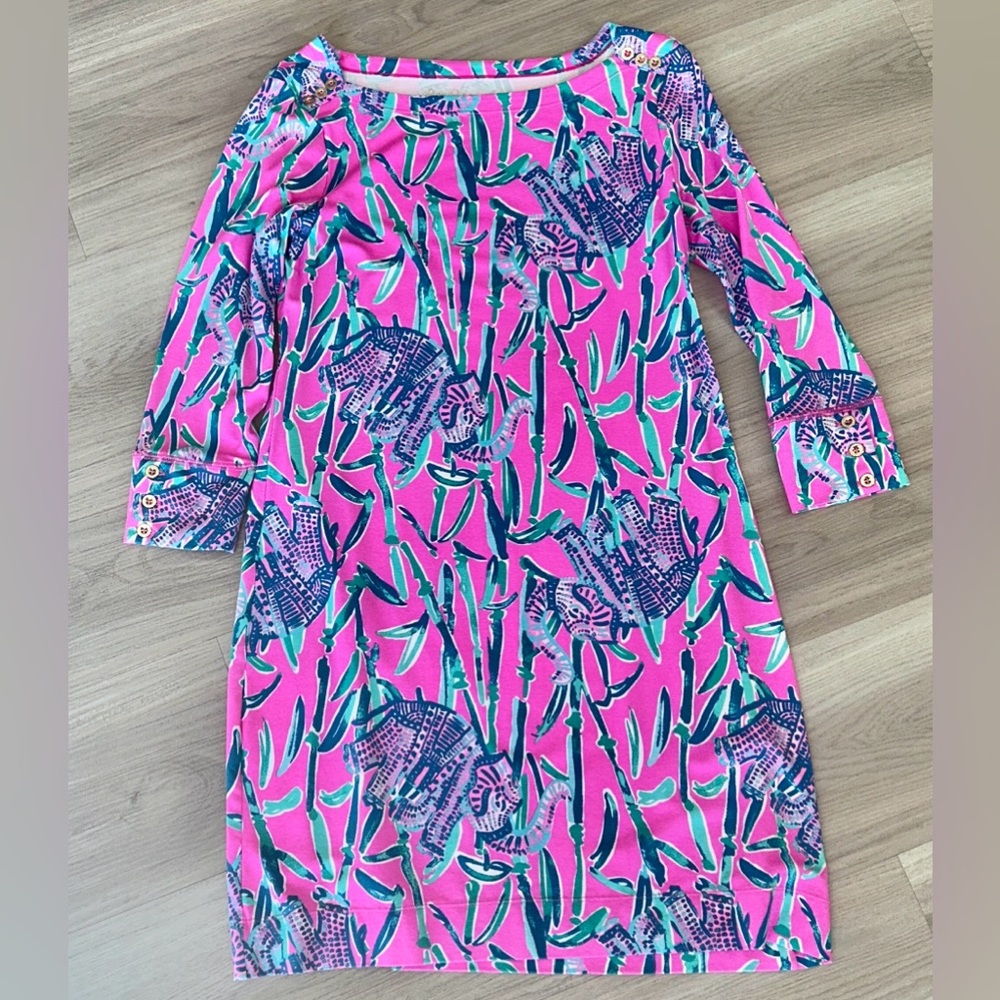 Lilly Pulitzer Sophie LS Dress S Pink Green Safari Preppy Career 50 SPF Spring